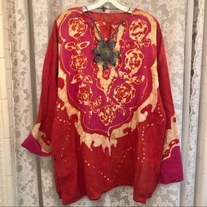 AHIMSA *Vibrant Ethnic Orange/Pink Cotton TunicTop